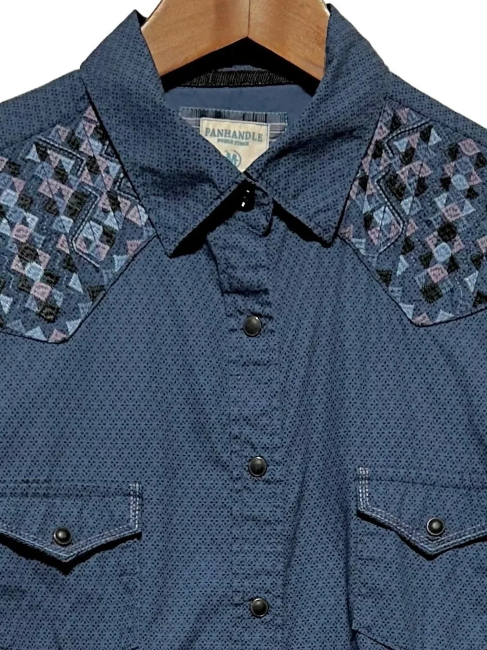 Panhandle Rough Stock Western Snap Shirt Embroidered Yoke Cowboy Rodeo Aztec M - Picture 3 of 9